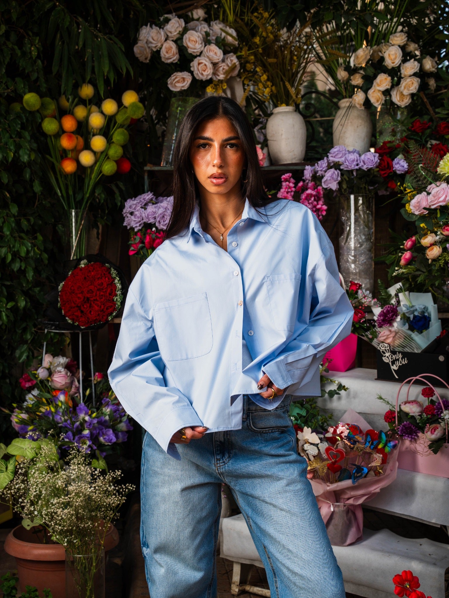 Blue Cropped Oxford Shirt