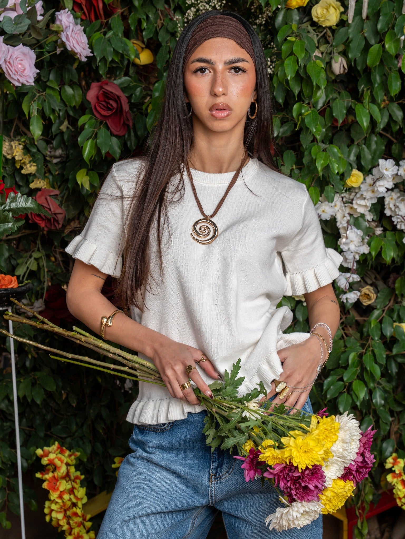 Ruffle Trim Top in White