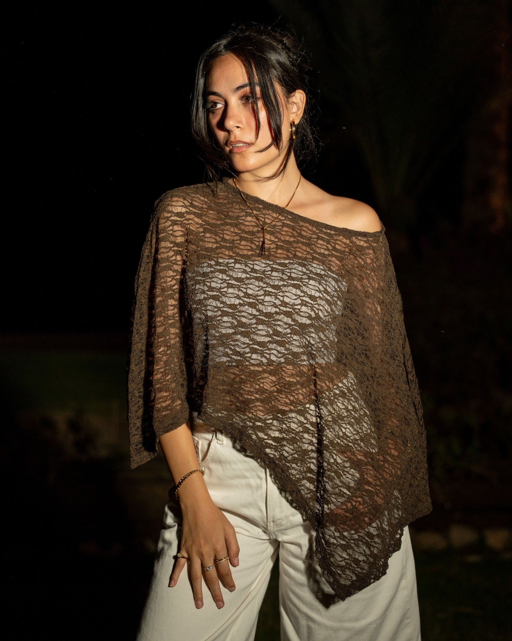 Lace Poncho in Brown