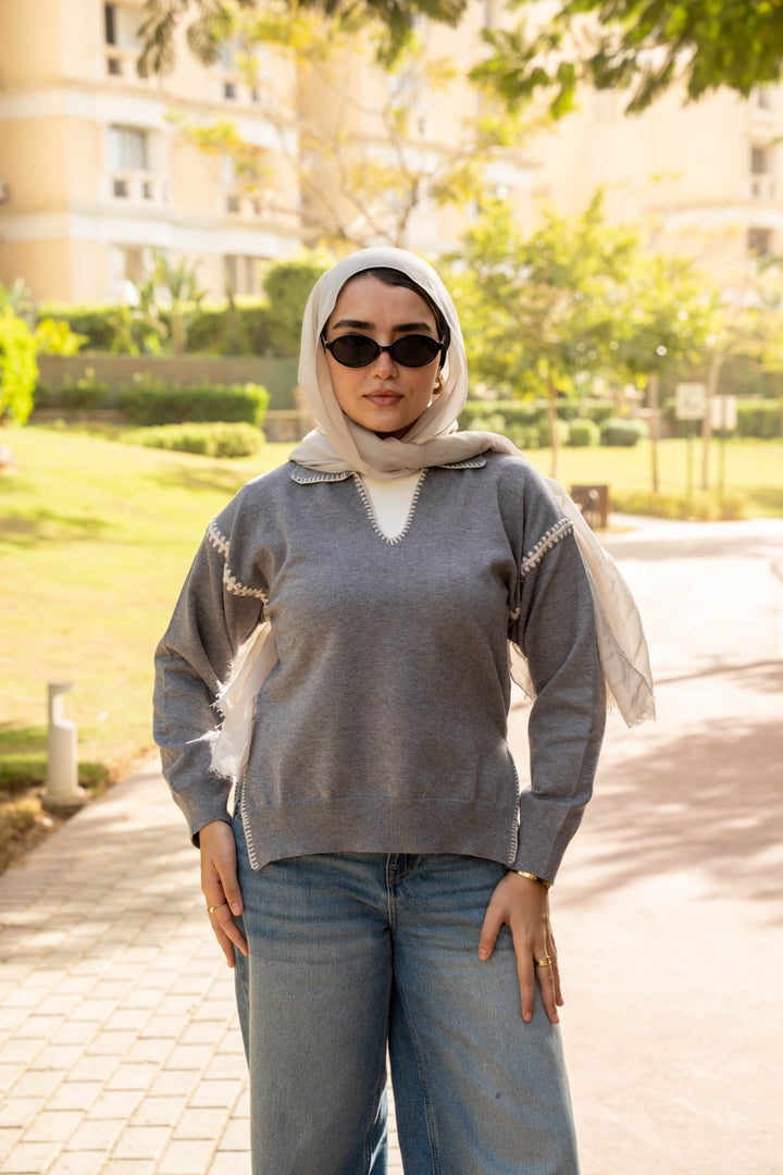 The Stitch Pullover in Light Grey