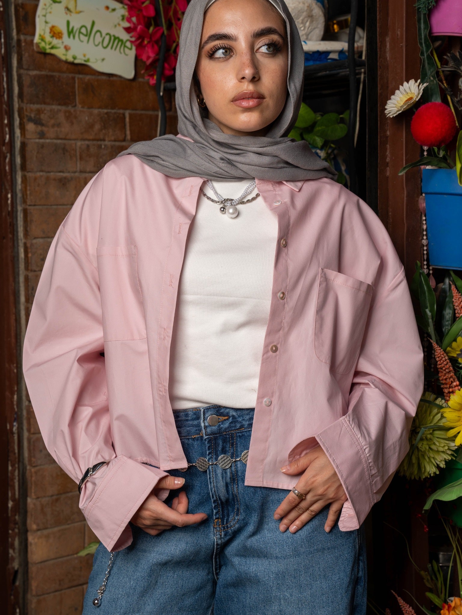 Pink Cropped Oxford Shirt