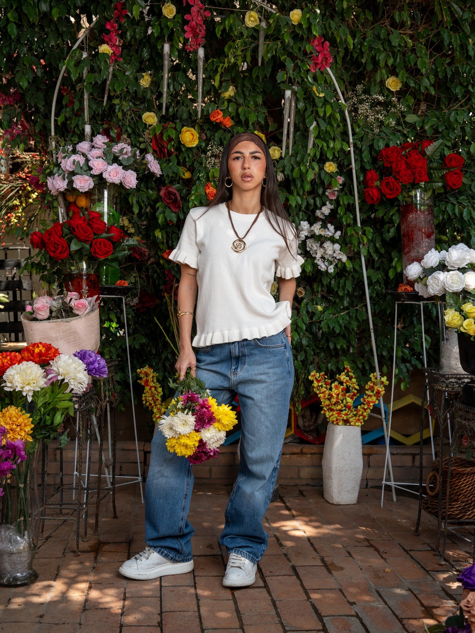 Denim Pants in Mid-Wash Blue